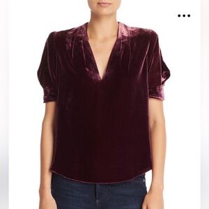 Joie Ance Silk Velvet Burgundy Plum V neck Short Sleeve Blouse Top Lined size S